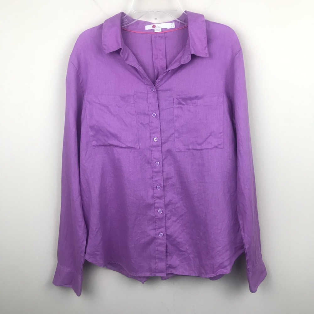 BODEN Purple 100% Linen Pocket Button Down Shirt